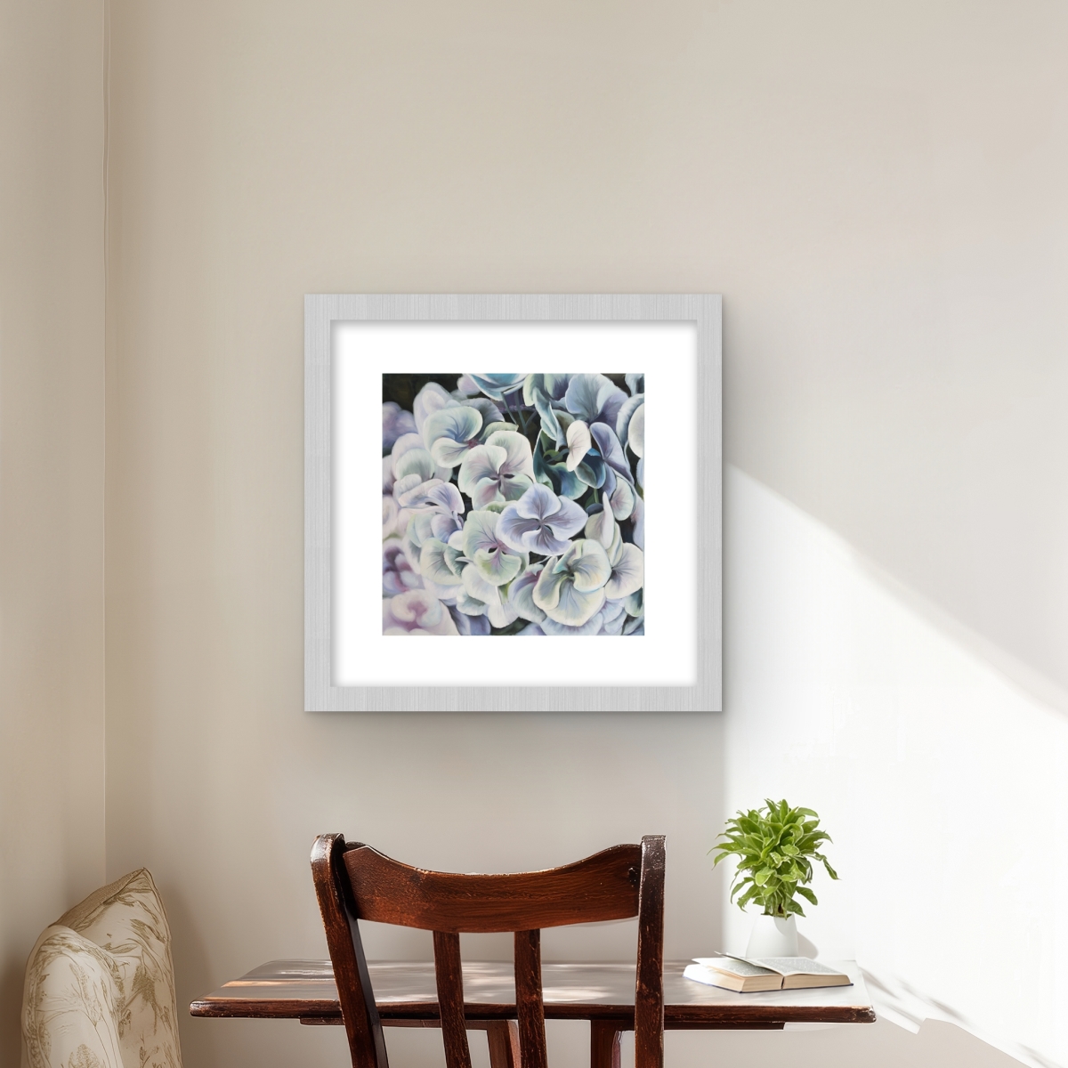 C1FM1616FWBYY7 16 x 16 in. Colorful Hydrangea Flowers Framed Matted Print - Home Decor