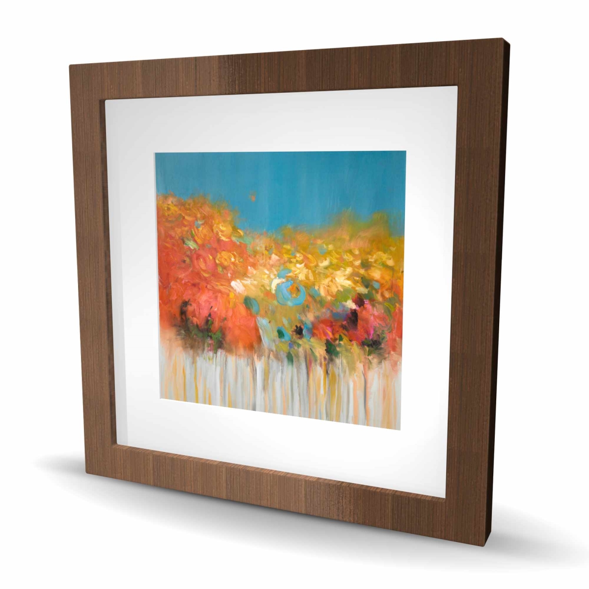 C1FM1616IR281K 16 x 16 in. Colorful Abstract Flowers Print - Blue Modern Framed Decor