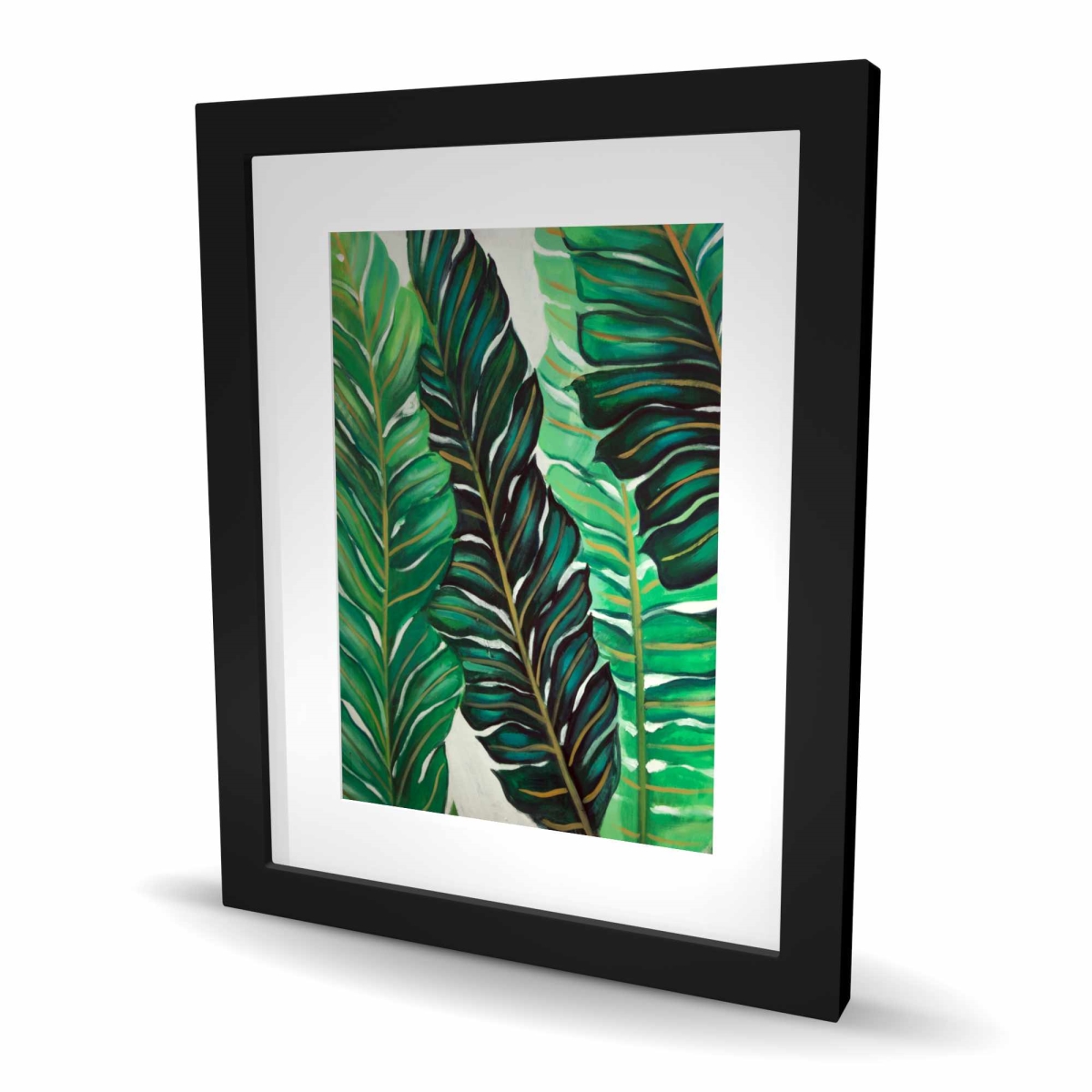 C1FM1620BR3BV9 16 x 20 in. Exotic Plant Leaves Print - Framed Matted Green Decor
