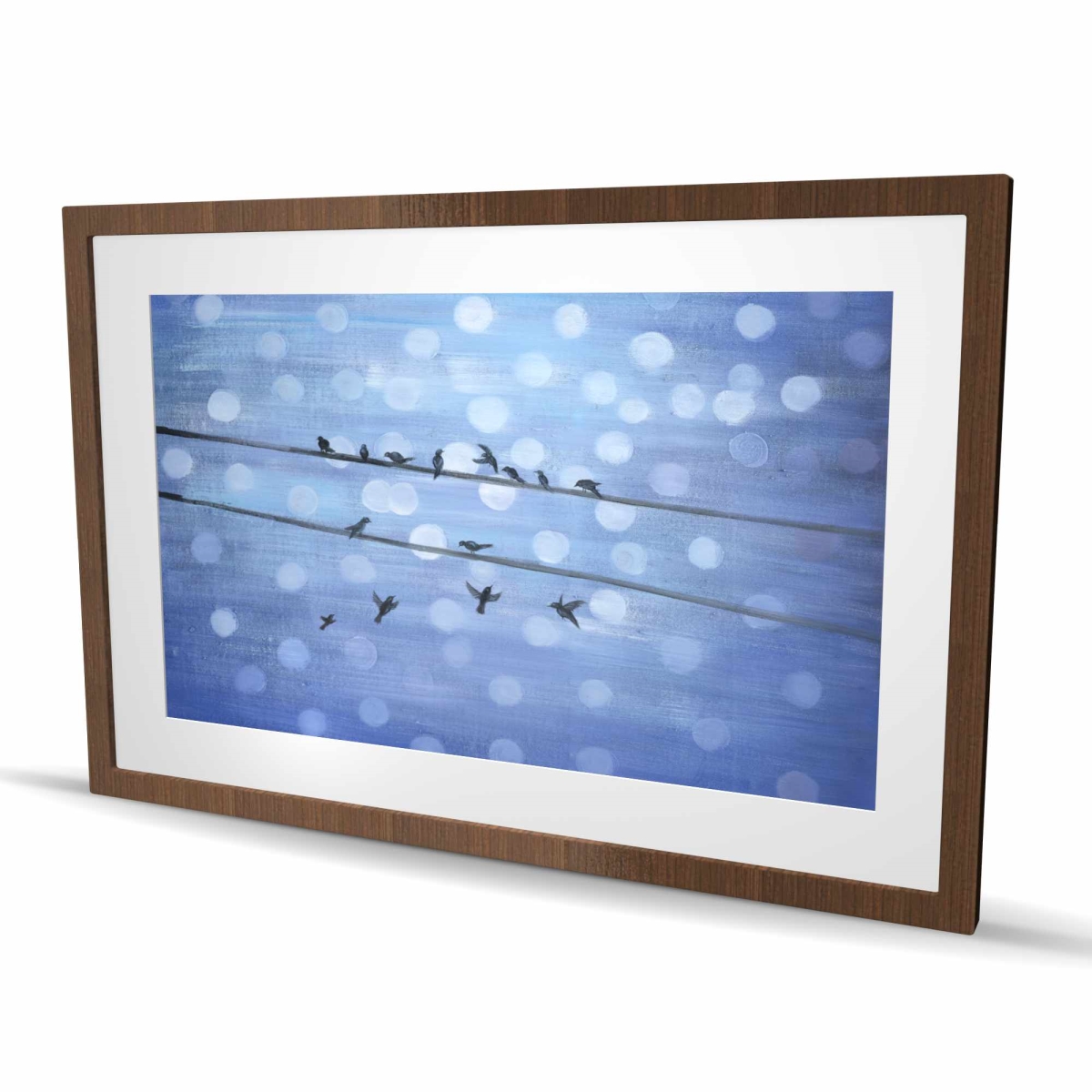 C1FM2436XP4T8G 24 x 36 in. Birds on Glittering Blue Sky - Bedroom Blue Framed Print
