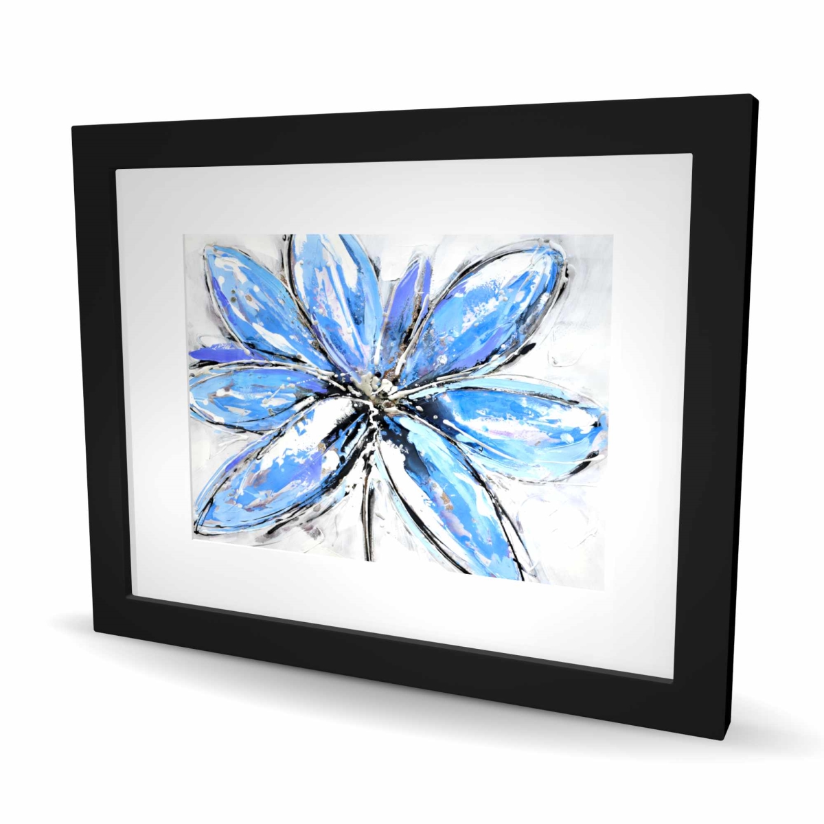 C1FM1620OZCZV9 16 x 20 in. Blue Flower - White Contemporary Framed Matted Print Decor