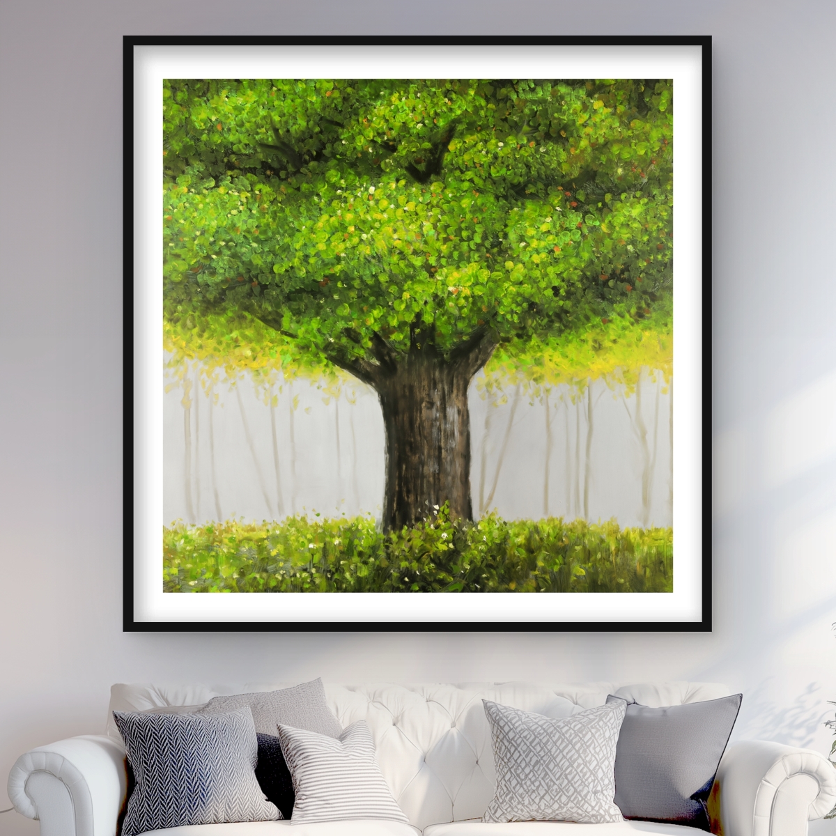 C1FM4848ELOR13 48 x 48 in. Big Green Tree - Landscapes Bedroom Framed Matted Print