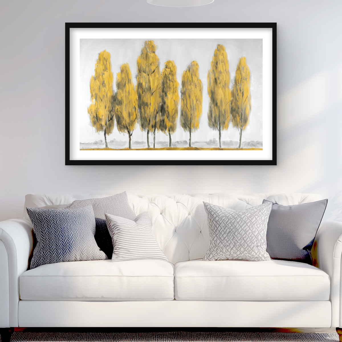 C1FM2436Q07NWF 24 x 36 in. Abstract Yellow Trees - Framed Matted Print for Home Decor