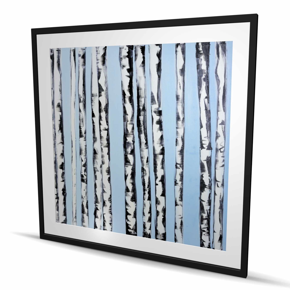 C1FM4848S59396 48 x 48 in. Birches on A Blue Background - Framed Matted Landscape Print