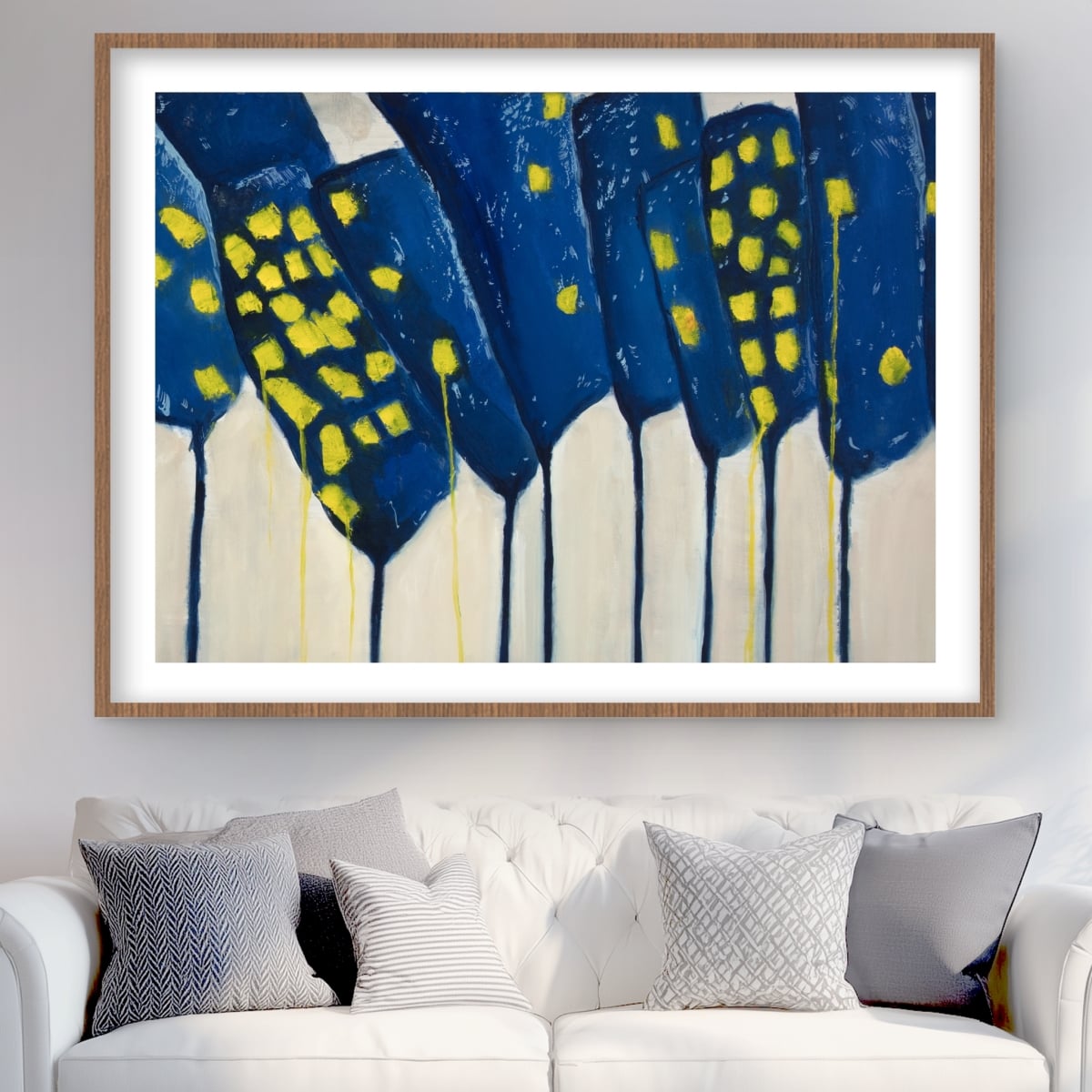 C1FM3648DTW90T 36 x 48 in. Abstract Blue Flowers - Classic Floral Framed Matted Print