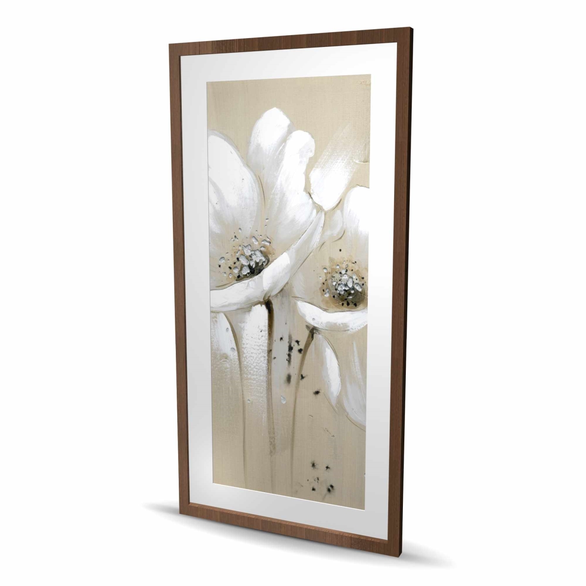 C1FM2448MZ3T8I 24 x 48 in. White Abstract Wild Flowers - Framed Matted Botanical Print