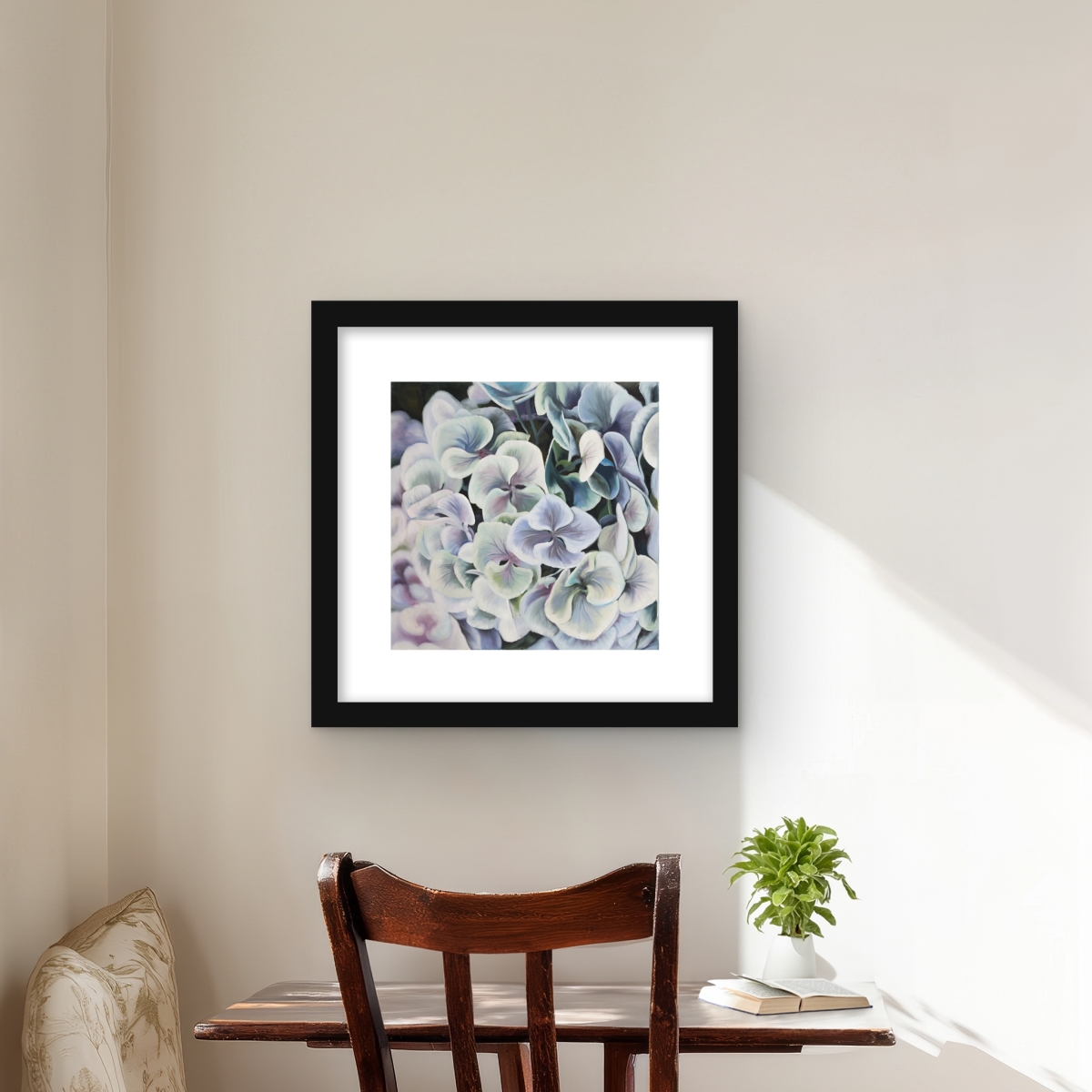 C1FM1616ZNEVUS 16 x 16 in. Colorful Hydrangea Flowers Print - Framed Matted Home Decor