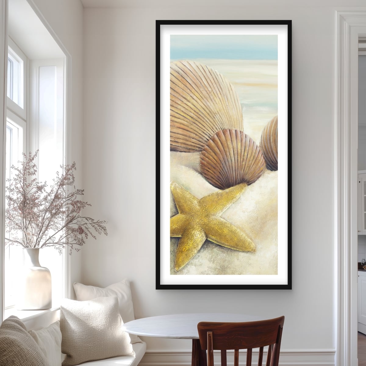 C1FM2448BUPYHC 24 x 48 in. Starfish & Seashells Beach Print - Marine Beige Framed Art