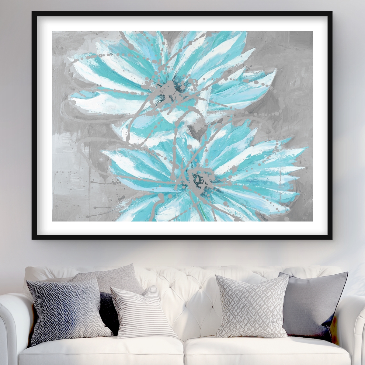 C1FM36487LCHNI 36 x 48 in. Two Little Abstract Blue Flowers - Framed Floral Print