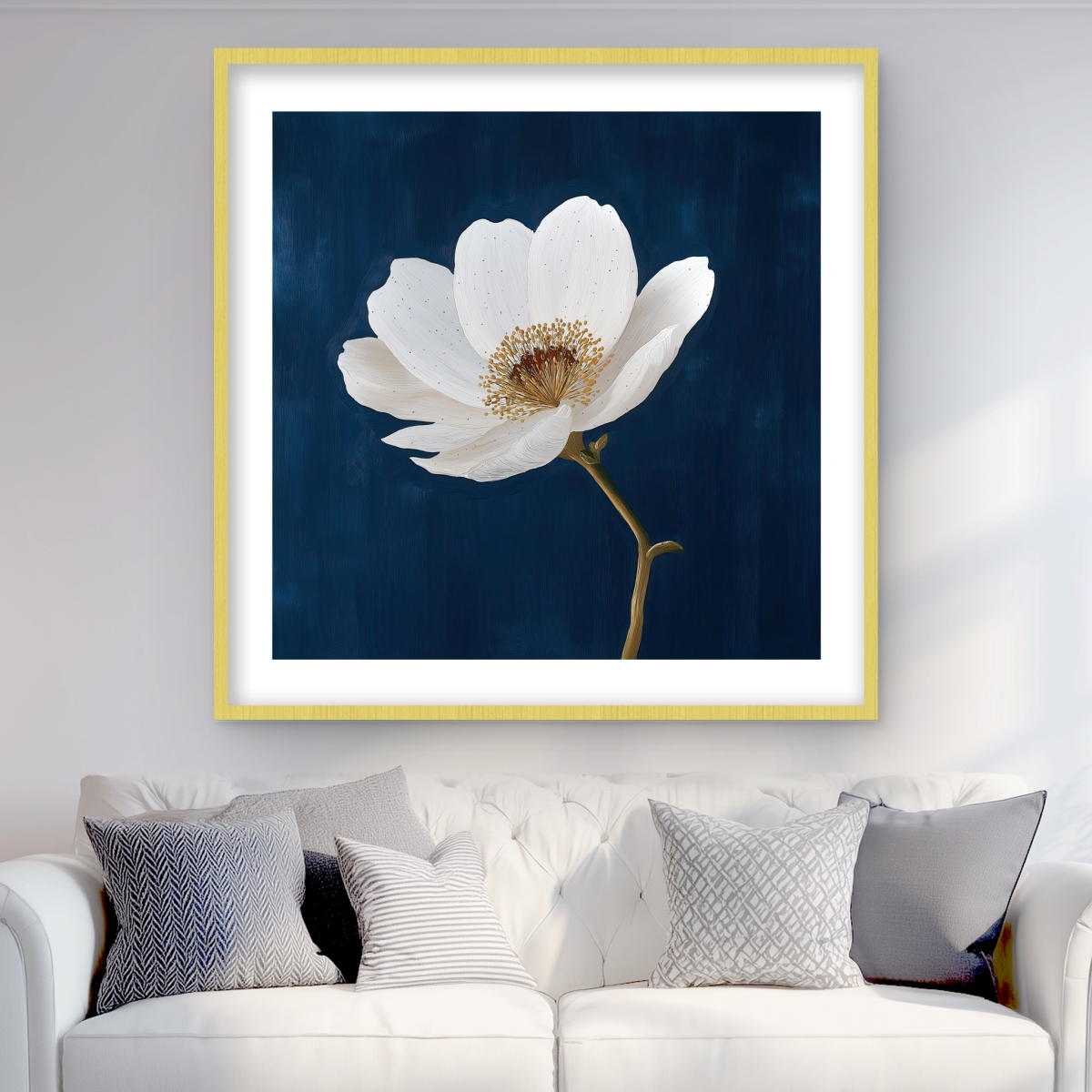 C1FM3636NYISKQ 36 x 36 in. Crooked Branch - Blue Floral Botanical Framed Print Decor