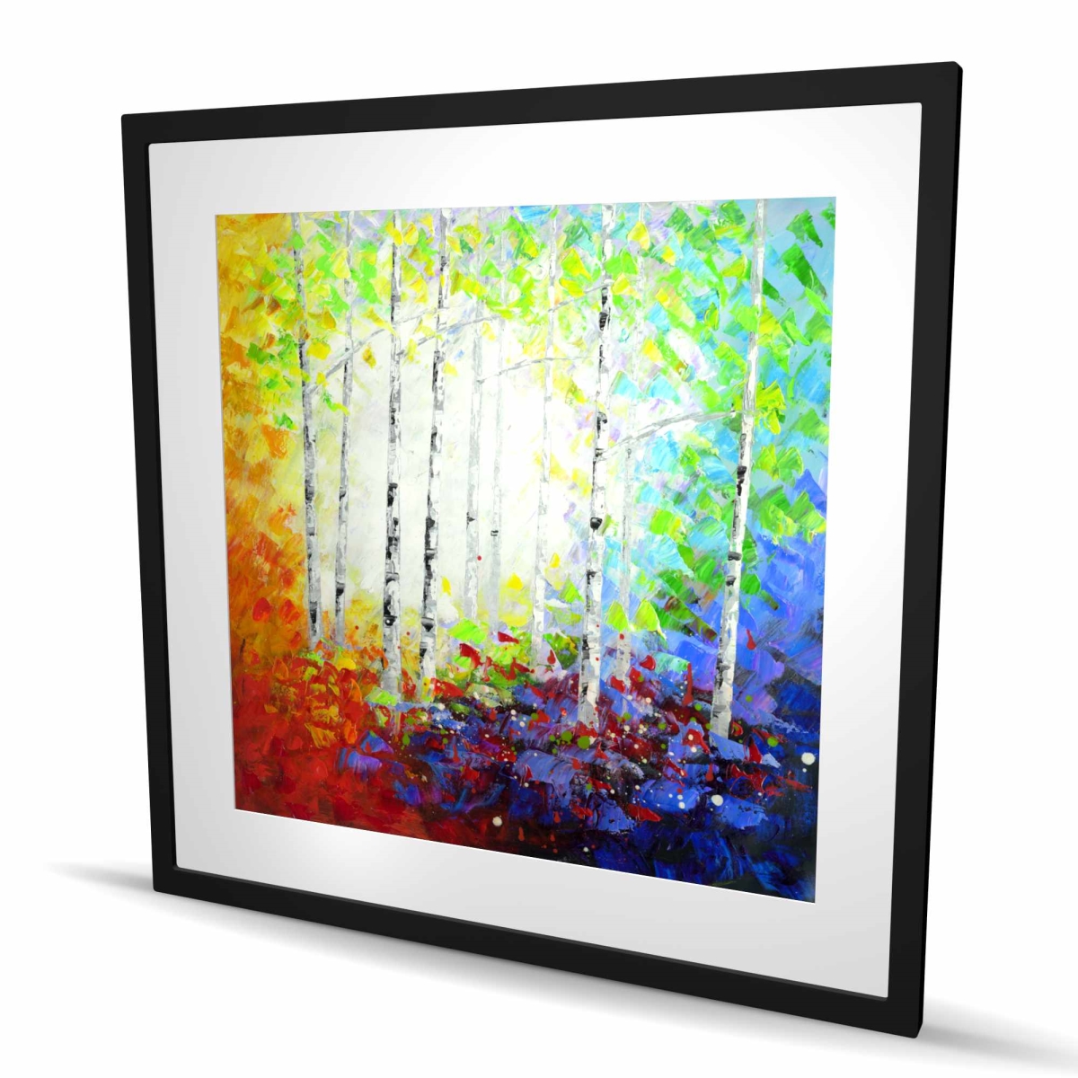 C1FM3636M582YY 36 x 36 in. Colorful Forest - Bedroom Trees Framed Matted Print Decor