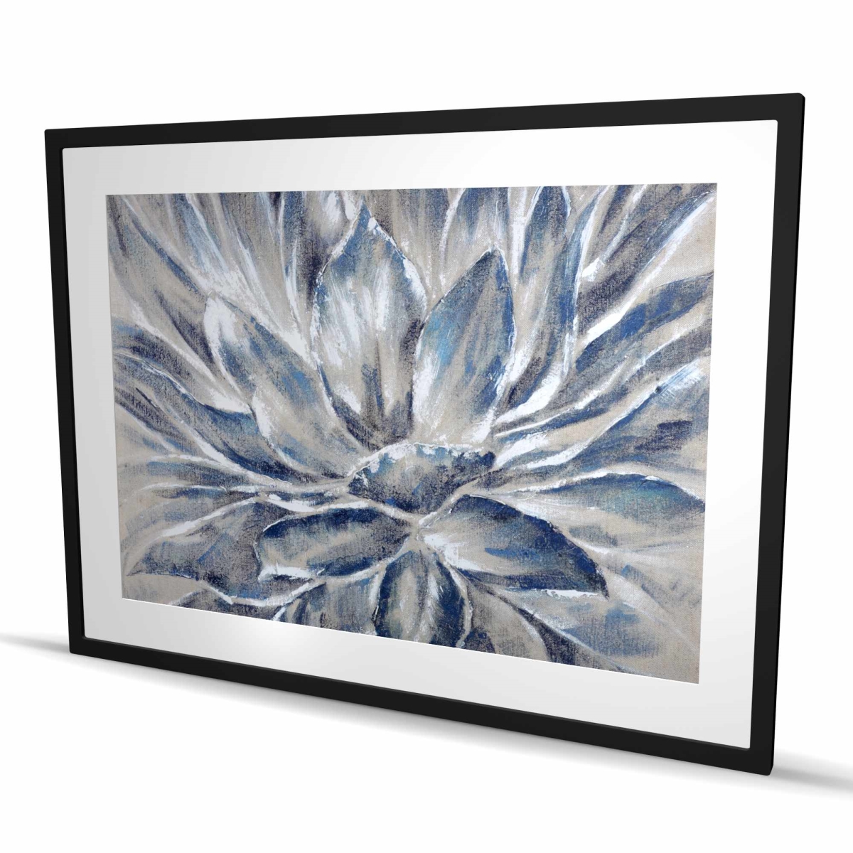 C1FM36486L8VVK 36 x 48 in. Blue & Gray Flower - Botanical Framed Matted Print Decor