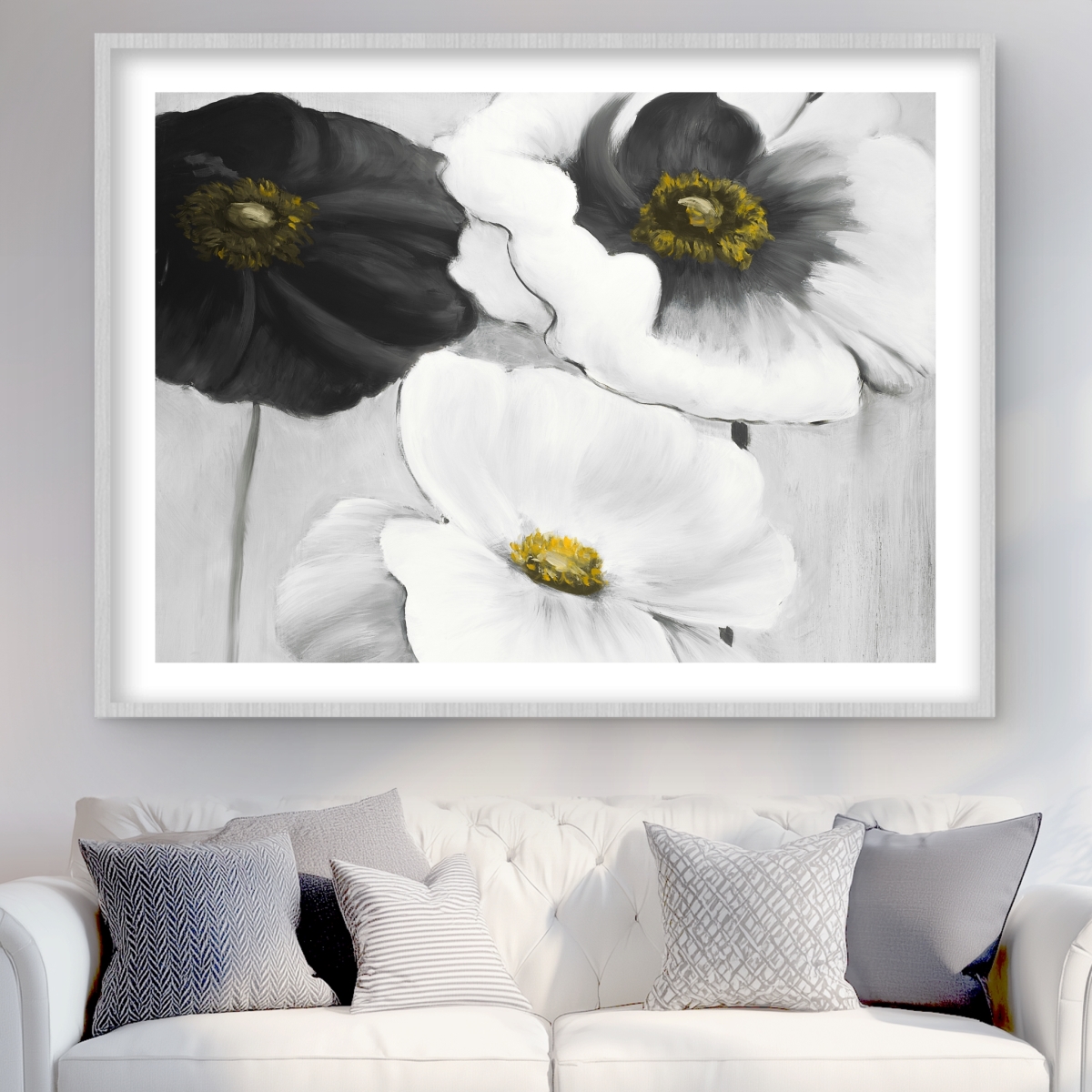 C1FM3648AQDNVL 36 x 48 in. Assorted White Flowers - Botanical Framed Matted Print Decor