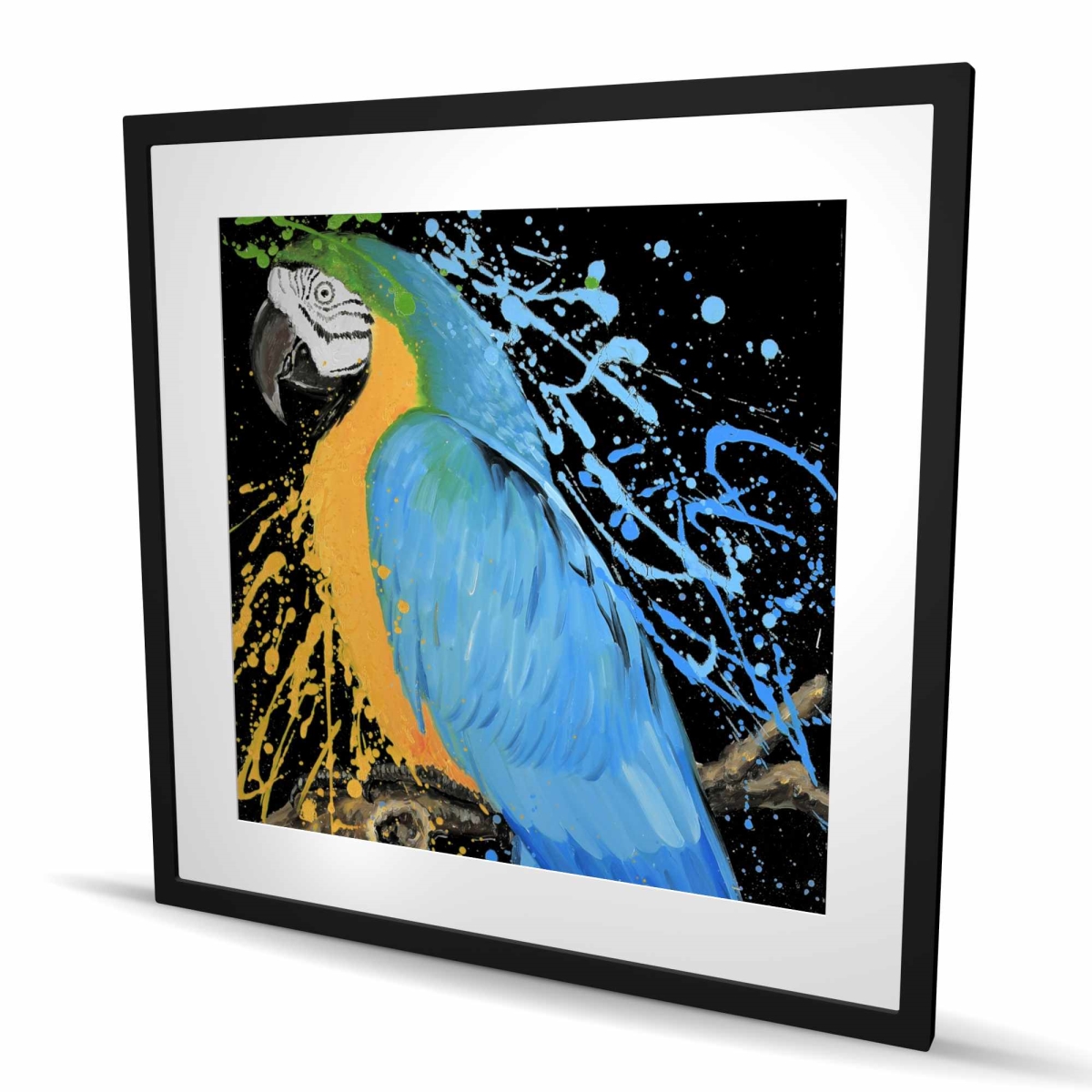 C1FM3636TYZGU0 36 x 36 in. Blue Macaw Parrot Print - Framed Matted Bird Art for Decor