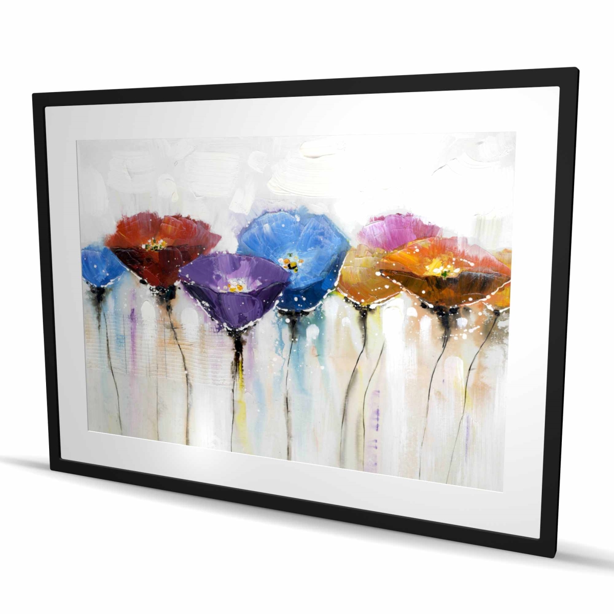 C1FM3648B4SA92 36 x 48 in. Colorful Flowers - Industrial Blue Framed Matted Print Decor