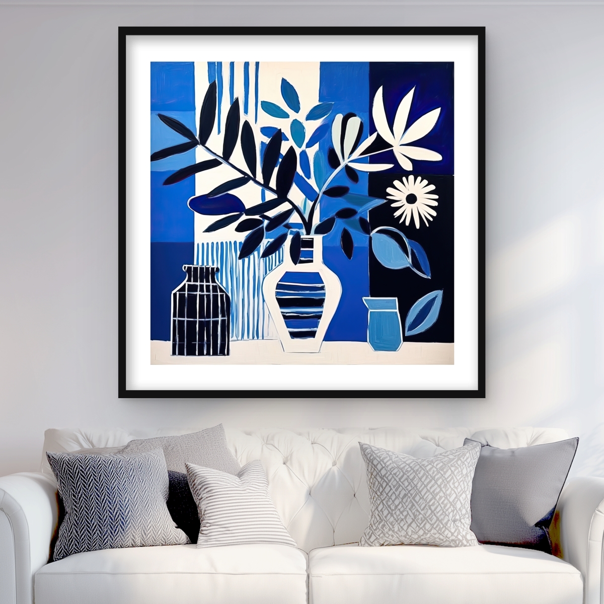 C1FM3636O8G75U 36 x 36 in. Blue Living - Shapes White Framed Matted Print - Home Decor