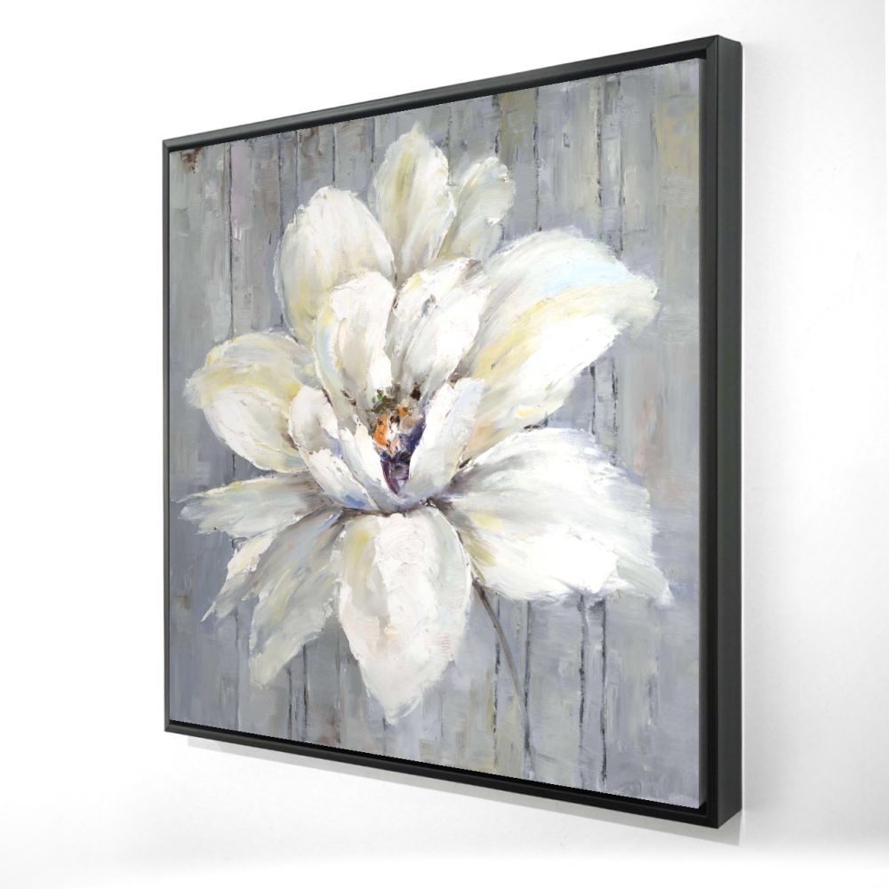 2081-2424-FL90 24 x 24 in. White Botanical Canvas - White Flower on Wood - Home Decor