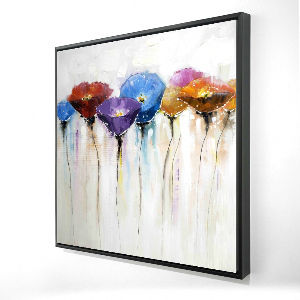 2081-2424-FL48 24 x 24 in. Colorful Flowers Blue Framed Canvas - Floral Bedroom Decor