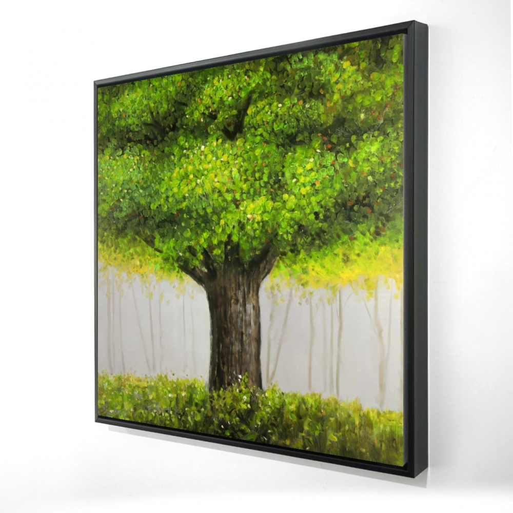 2081-2424-LA84 24 x 24 in. Contemporary Bedroom Canvas - Big Green Tree Brown Frame Decor
