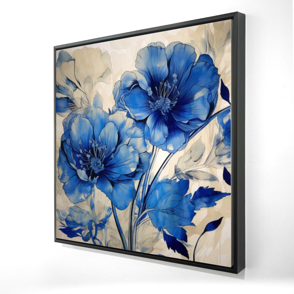 2081-2424-FL388 24 x 24 in. Flooded Flowers Canvas - Blue Framed Art for Home Decor