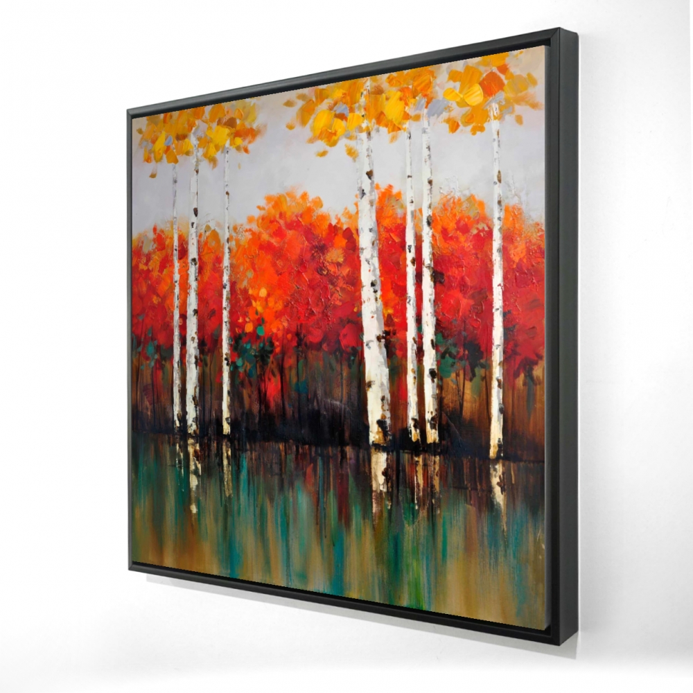 2081-2424-LA9 24 x 24 in. Birches by Fall - Green Bedroom Trees Framed Canvas Decor
