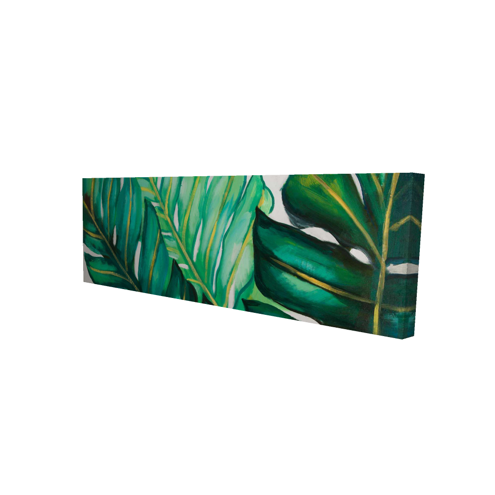 2080-1648-FL255 16 x 48 in. Bedroom Green Botanical Canvas - Three Exotic Plant Leaves Decor
