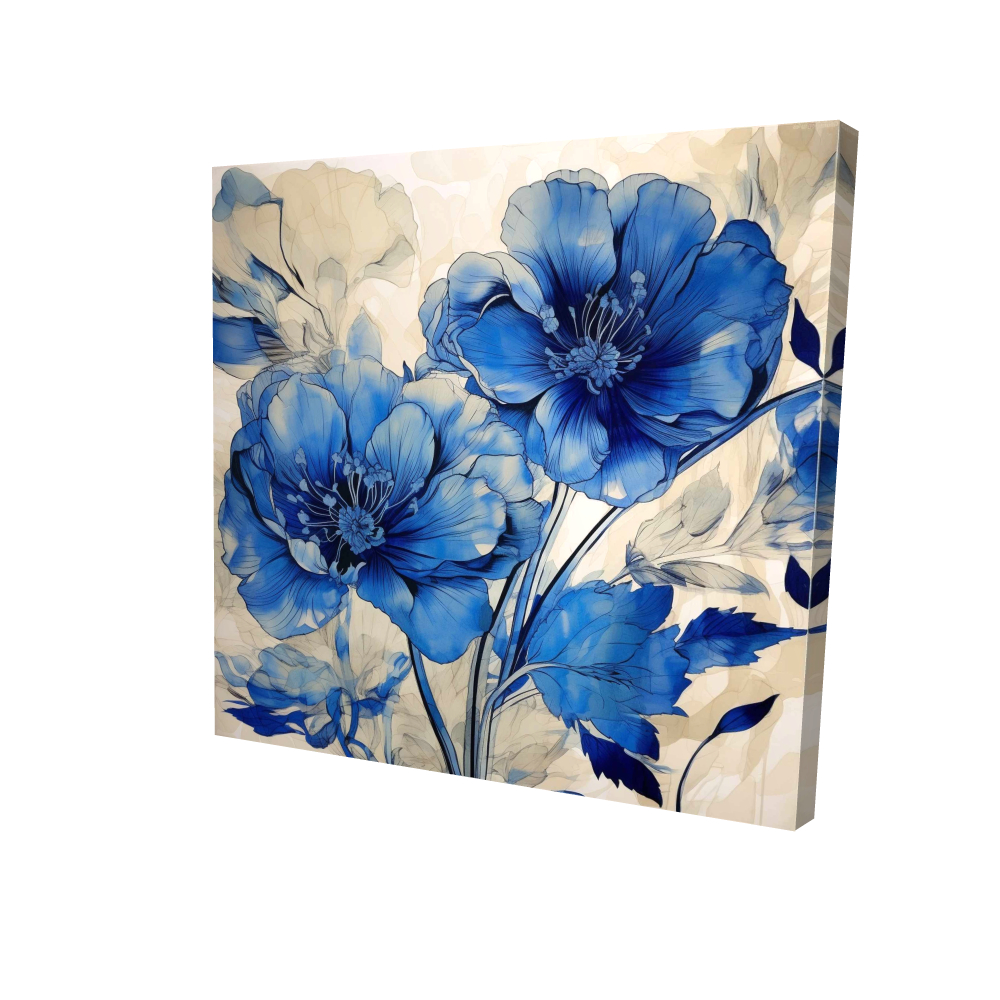 2080-2424-FL388 24 x 24 in. Flooded Flowers Blue Canvas - Contemporary Home Decor Art