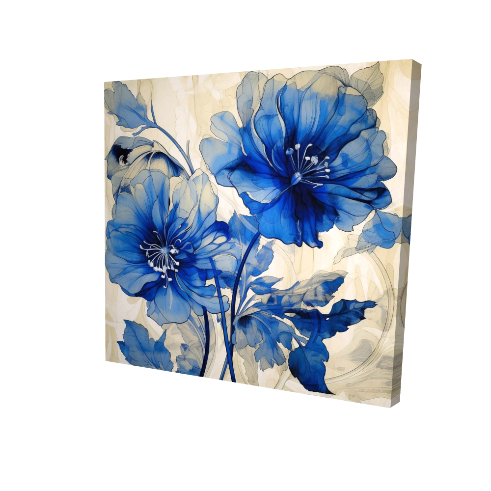 2080-2424-FL386 24 x 24 in. Blue Flowers Canvas - Abstract Floral Art for Home Decor