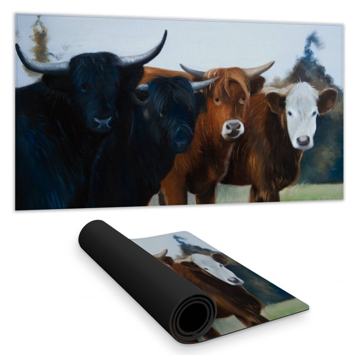 UPC 699767598952 product image for C1DM153171XQTN 16 x 32 in. Brown Western Desk Mat - Four Highland Cows Home Deco | upcitemdb.com