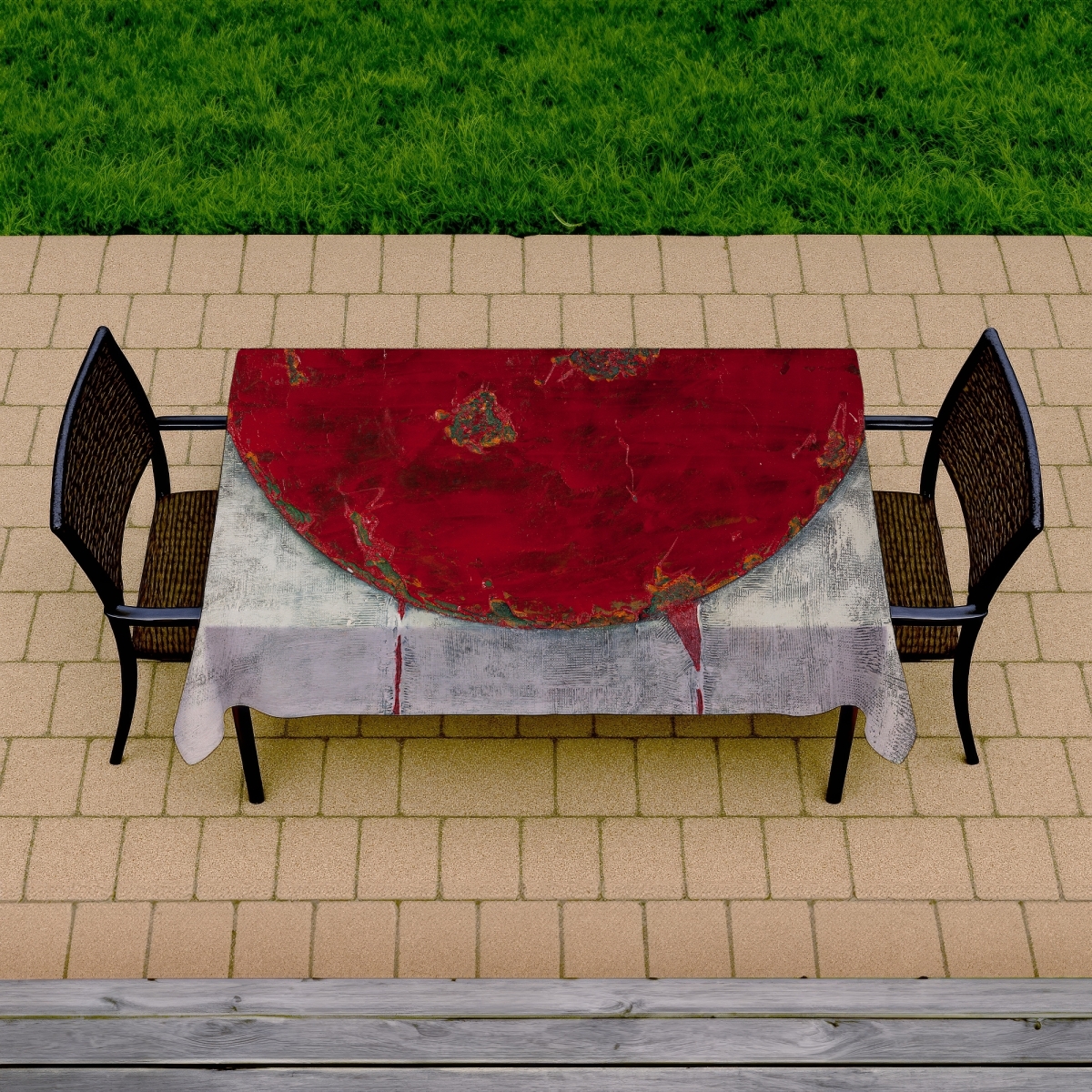Picture of Begin Home Decor C1TCLRGEXYDLIL 58 x 102 in. Red Half Circle Tablecloth - Indoor & Outdoor Home Decor