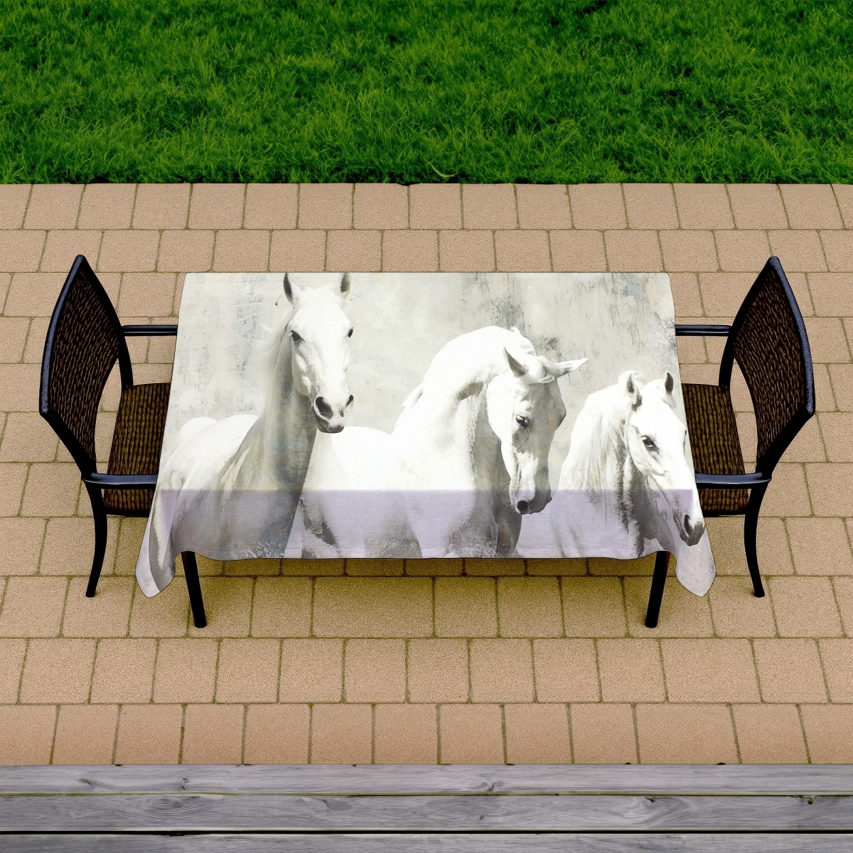 Picture of Begin Home Decor C1TCLRGESUPY0H 58 x 102 in. Three White Horses Tablecloth - Western Bedroom Decor