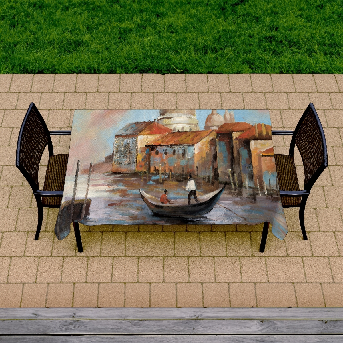 Picture of Begin Home Decor C1TCLRGEY3HMEE 58 x 102 in. Blue Boat Cities Tablecloth - Gondola Design for Home Decor