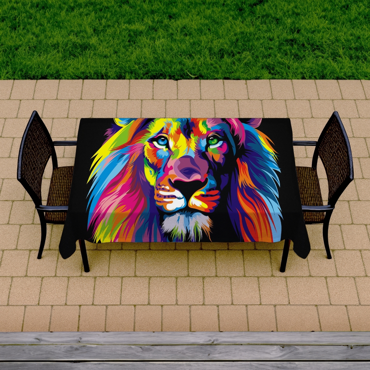 Picture of Begin Home Decor C1TCLRGESUFUWI 58 x 102 in. Lion Tablecloth for Home Decor - Indoor & Outdoor Use