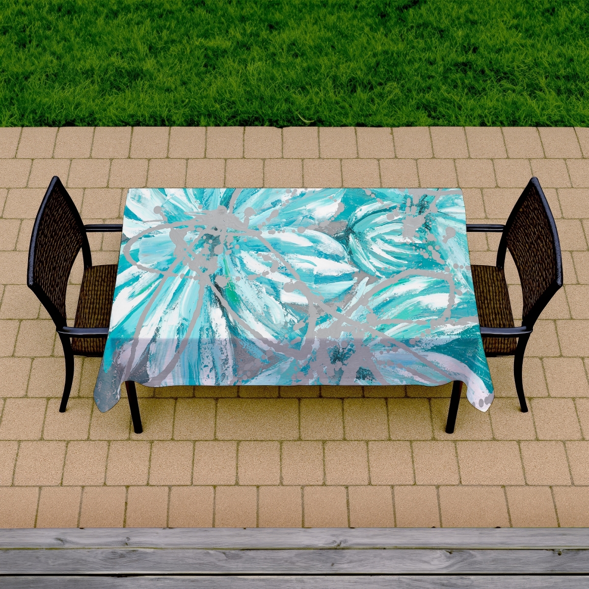 Picture of Begin Home Decor C1TCLRGEUIU4AE 58 x 102 in. Floral Botanical Tablecloth - Abstract Blue Flowers Home Decor