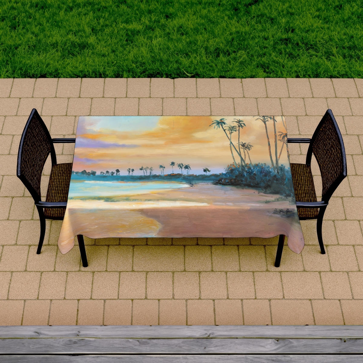 Picture of Begin Home Decor C1TCLRGETHSLSH 58 x 102 in. Sunset by the Sea Coastal Tablecloth - Indoor & Outdoor Decor