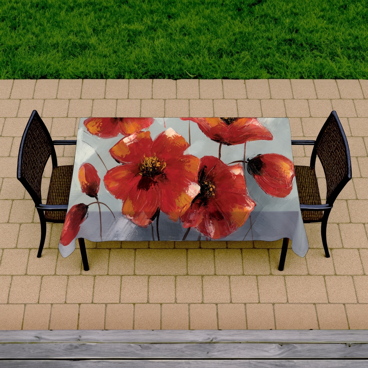 Picture of Begin Home Decor C1TCLRGESHWY7K 58 x 102 in. Gray Botanical Anemone Tablecloth - Indoor & Outdoor Home Decor