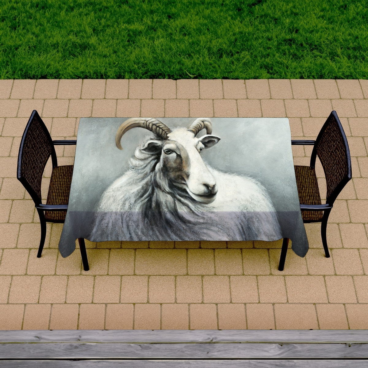 Picture of Begin Home Decor C1TCLRGEPE6GRL 58 x 102 in. Cashmere Goat Indoor & Outdoor Tablecloth - Farm Animals Decor