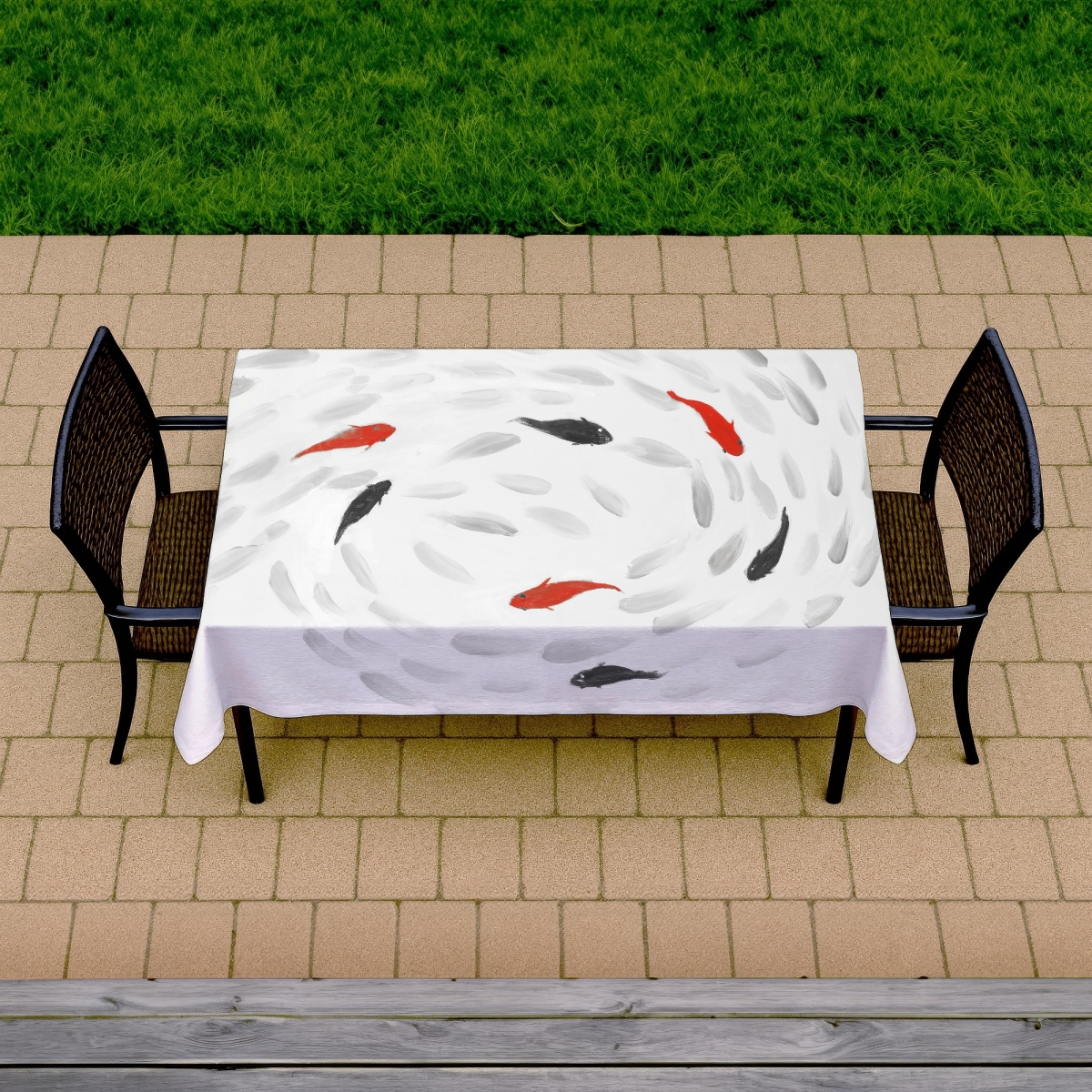 Picture of Begin Home Decor C1TCLRGE2HX0ZL 58 x 102 in. Gray Swimming Fish Swirl Tablecloth - Indoor & Outdoor Decor