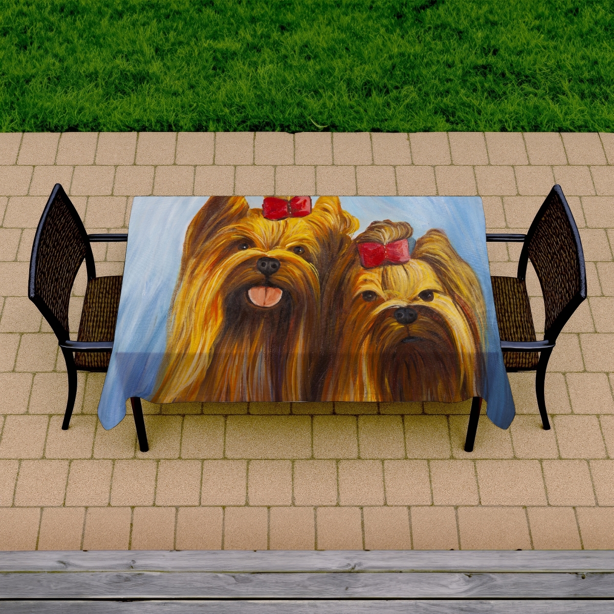 Picture of Begin Home Decor C1TCLRGEOOELR1 58 x 102 in. Contemporary Tablecloth - Two Smiling Dogs Indoor & Outdoor Decor