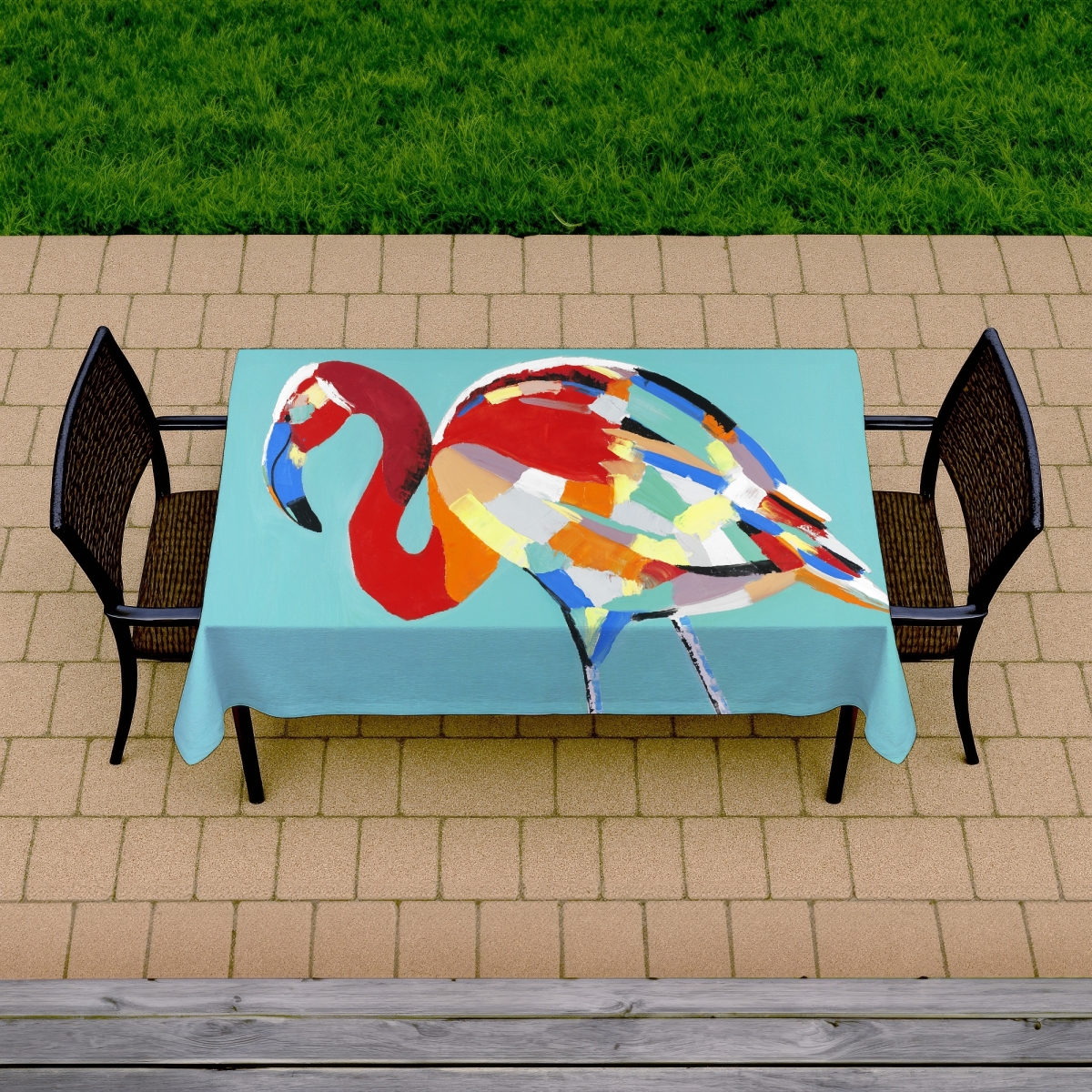 Picture of Begin Home Decor C1TCLRGEW5AJMB 58 x 102 in. Abstract Flamingo Tablecloth - Indoor & Outdoor Bird Decor