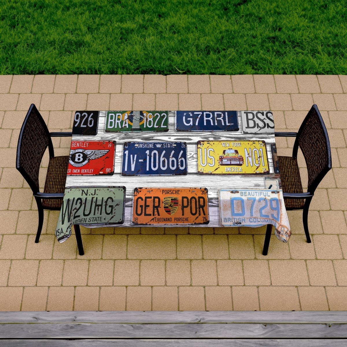 Picture of Begin Home Decor C1TCLRGEXW3NTE 58 x 102 in. Blue Shapes Number Plates Tablecloth - Indoor Outdoor Decor