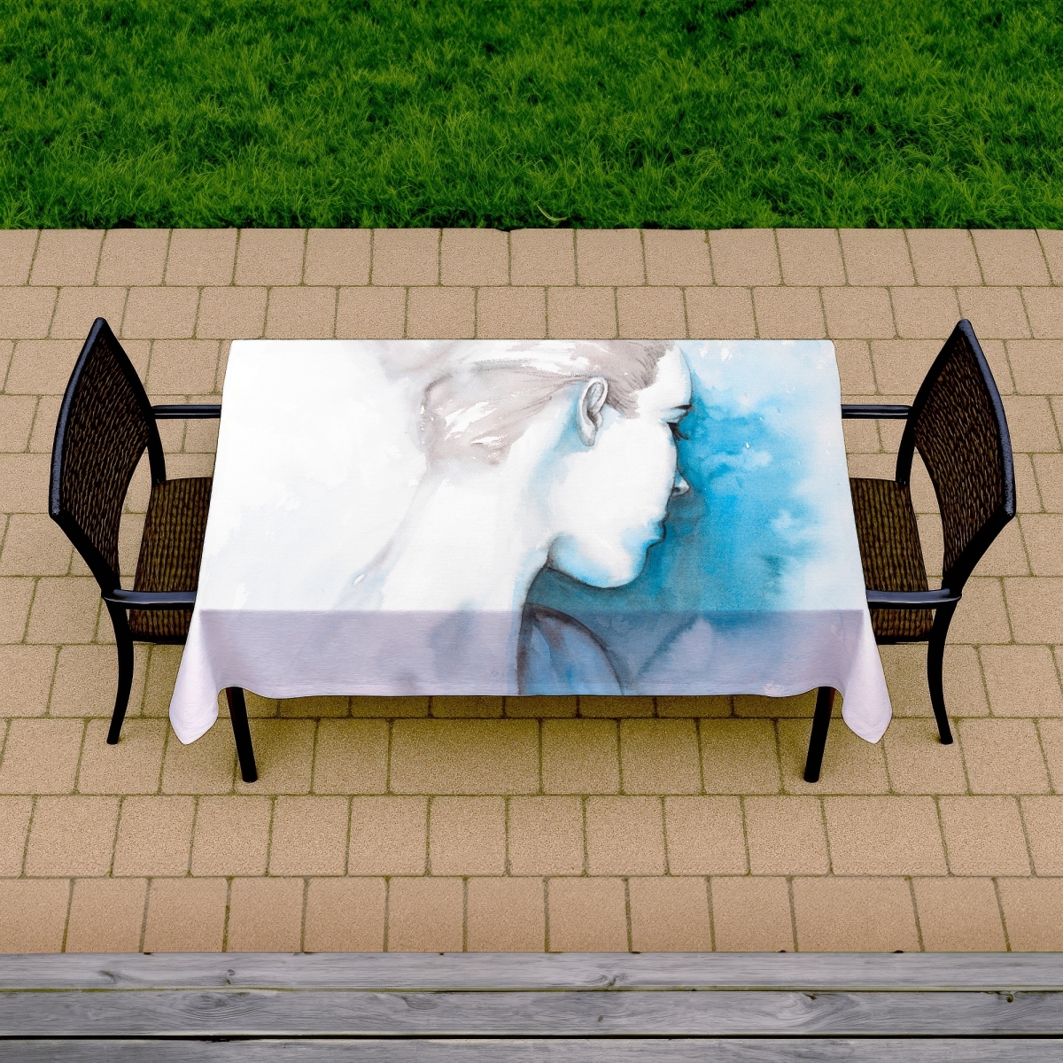 Picture of Begin Home Decor C1TCLRGEUKL39Z 58 x 102 in. Blue Romantic Figurative Tablecloth - Watercolor Girl Design
