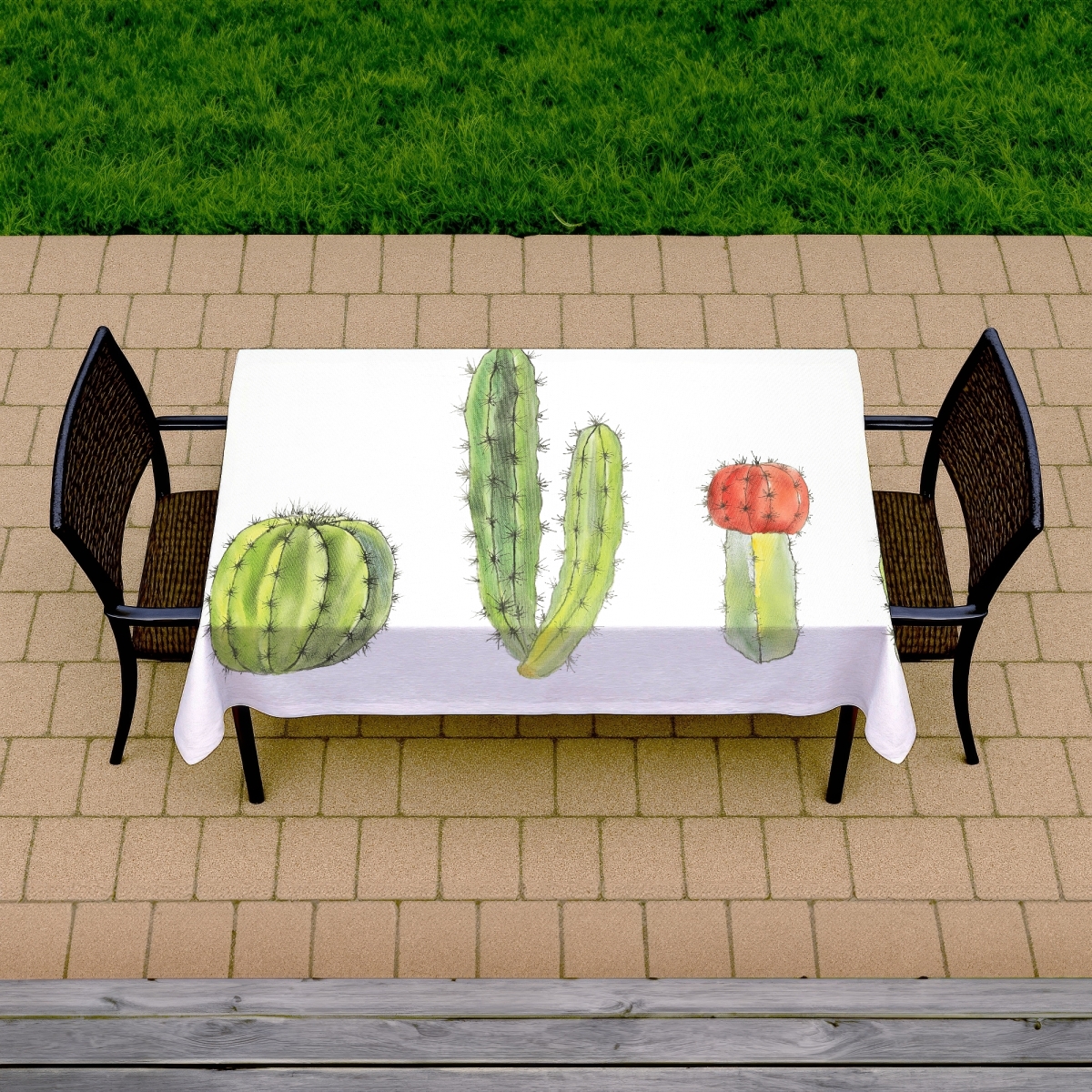 Picture of Begin Home Decor C1TCLRGEVQ1SZ1 58 x 102 in. Botanical Green Cactus Tablecloth - Indoor & Outdoor Home Decor