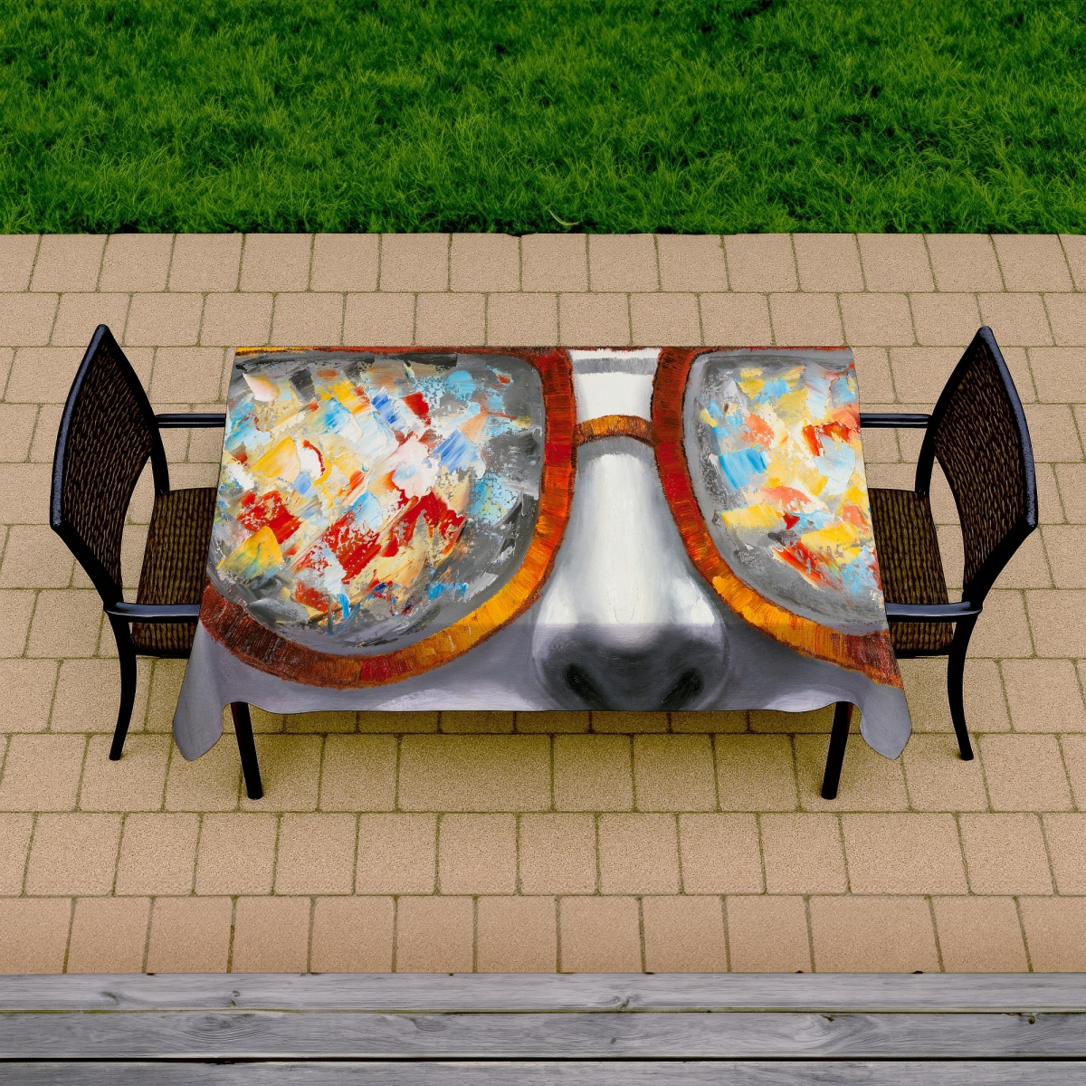 Picture of Begin Home Decor C1TCLRGEXT7V9L 58 x 102 in. Gray Woman Figurative Tablecloth - Colorful Sunglasses Decor