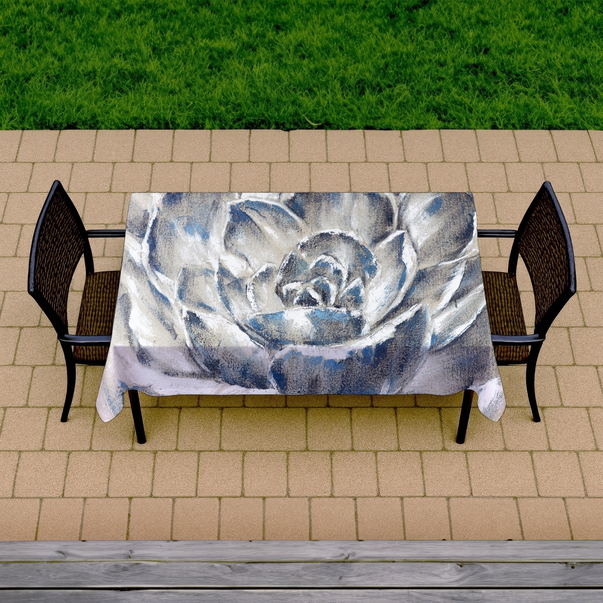 Picture of Begin Home Decor C1TCLRGEWEV2GR 58 x 102 in. Gray & Blue Flower Botanical Tablecloth - Indoor & Outdoor Decor