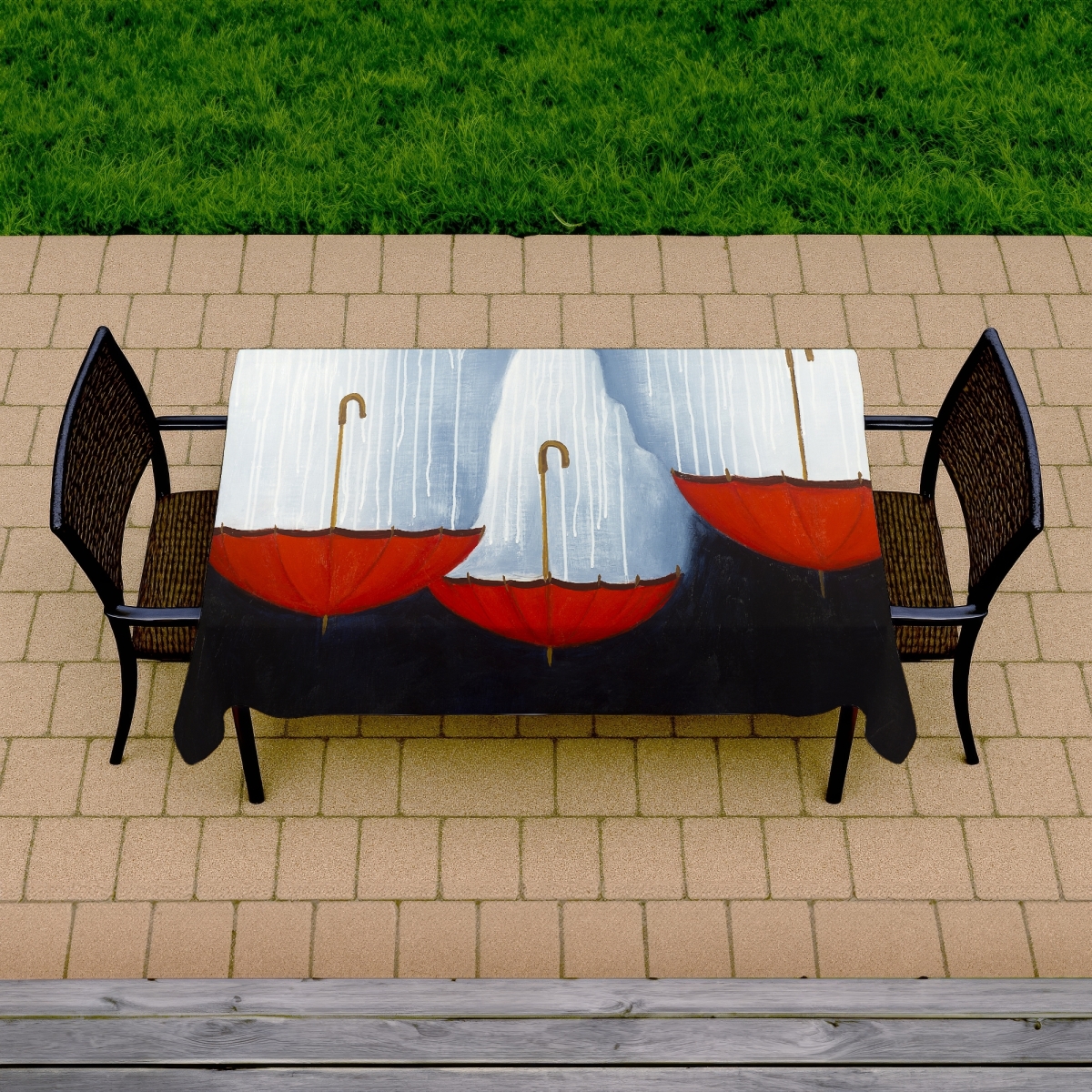 Picture of Begin Home Decor C1TCLRGEUTSGSP 58 x 102 in. Upside Down Umbrellas Tablecloth - Blue Indoor & Outdoor Decor