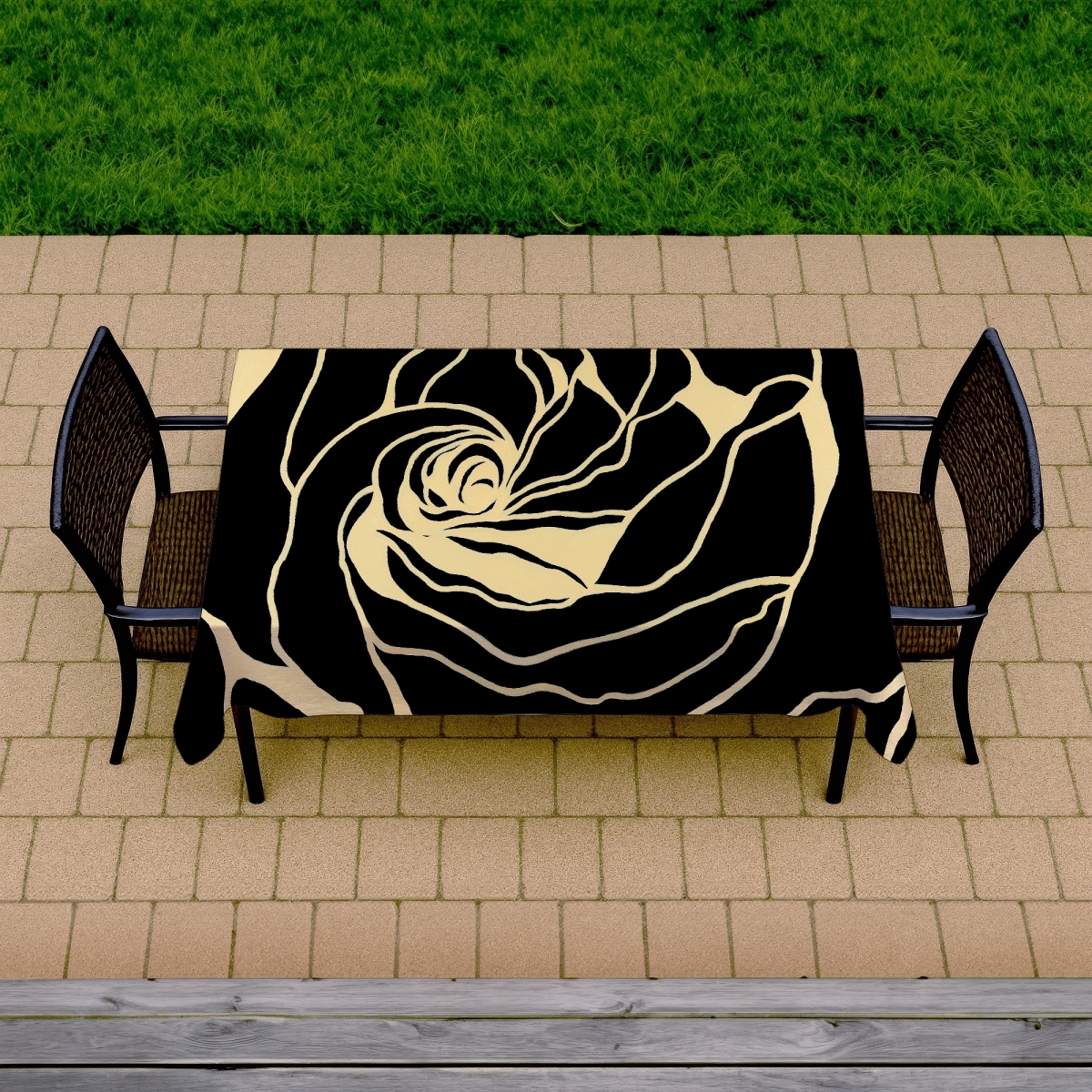 Picture of Begin Home Decor C1TCLRGEL9J3QH 58 x 102 in. Retro Bedroom Black Tablecloth - Silhouette of A Rose Decor