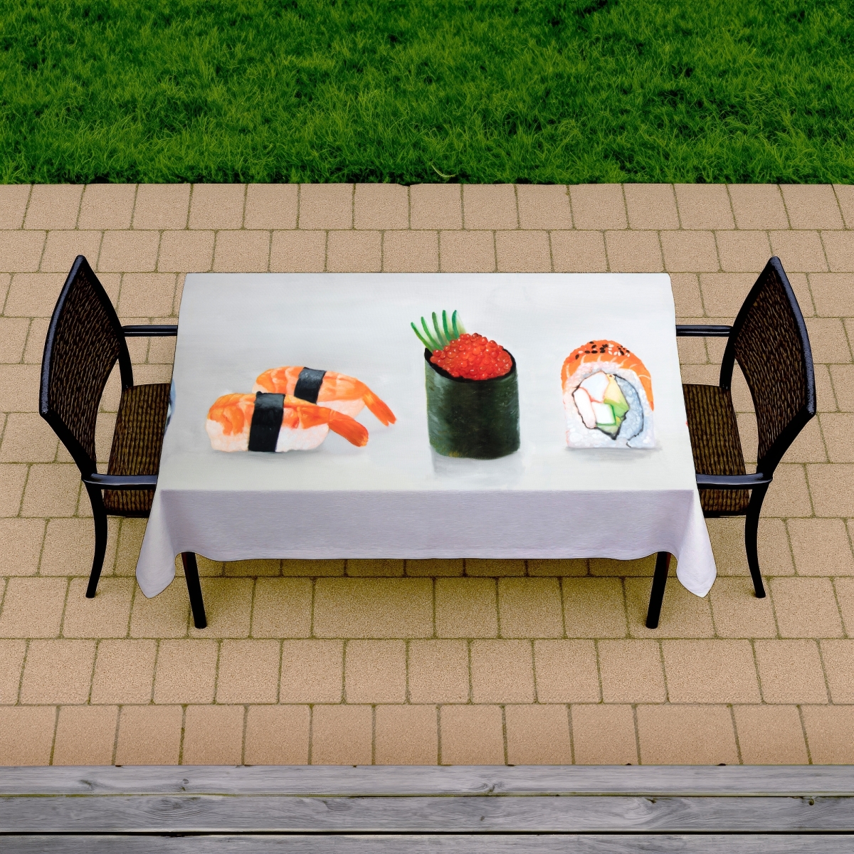 Picture of Begin Home Decor C1TCLRGE22UBT7 58 x 102 in. Asian Gray Tablecloth - Six Pieces Sushi Assortment Decor