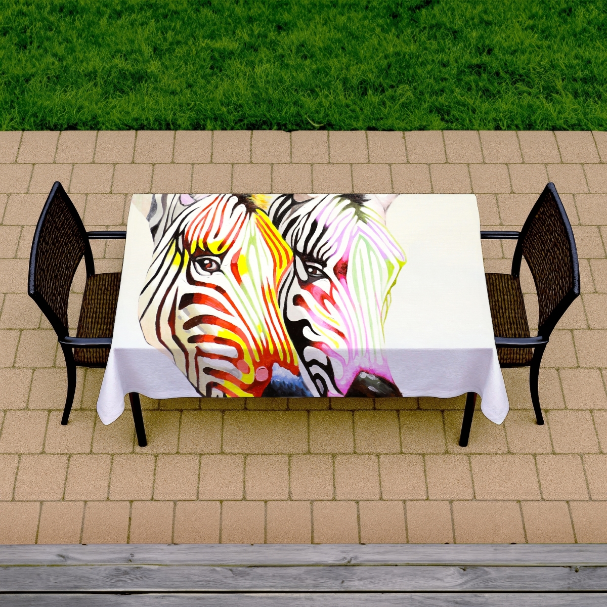 Picture of Begin Home Decor C1TCLRGEKO9FGK 58 x 102 in. Colorful Zebras Tablecloth - Wildlife Yellow Decor - Indoor & Outdoor