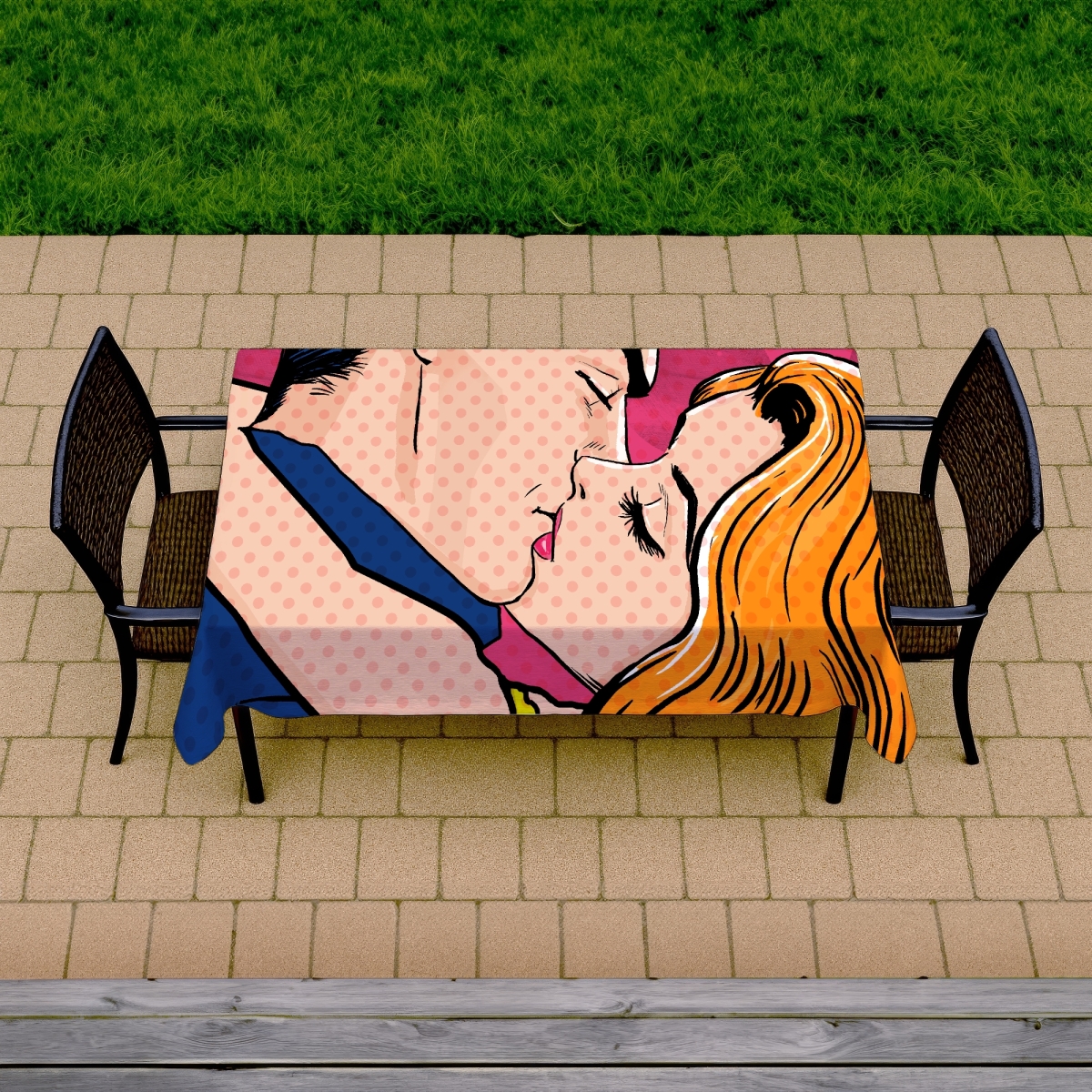 Picture of Begin Home Decor C1TCLRGE2A5DU1 58 x 102 in. Retro Blue Pop Art Couple Tablecloth - Indoor & Outdoor Decor
